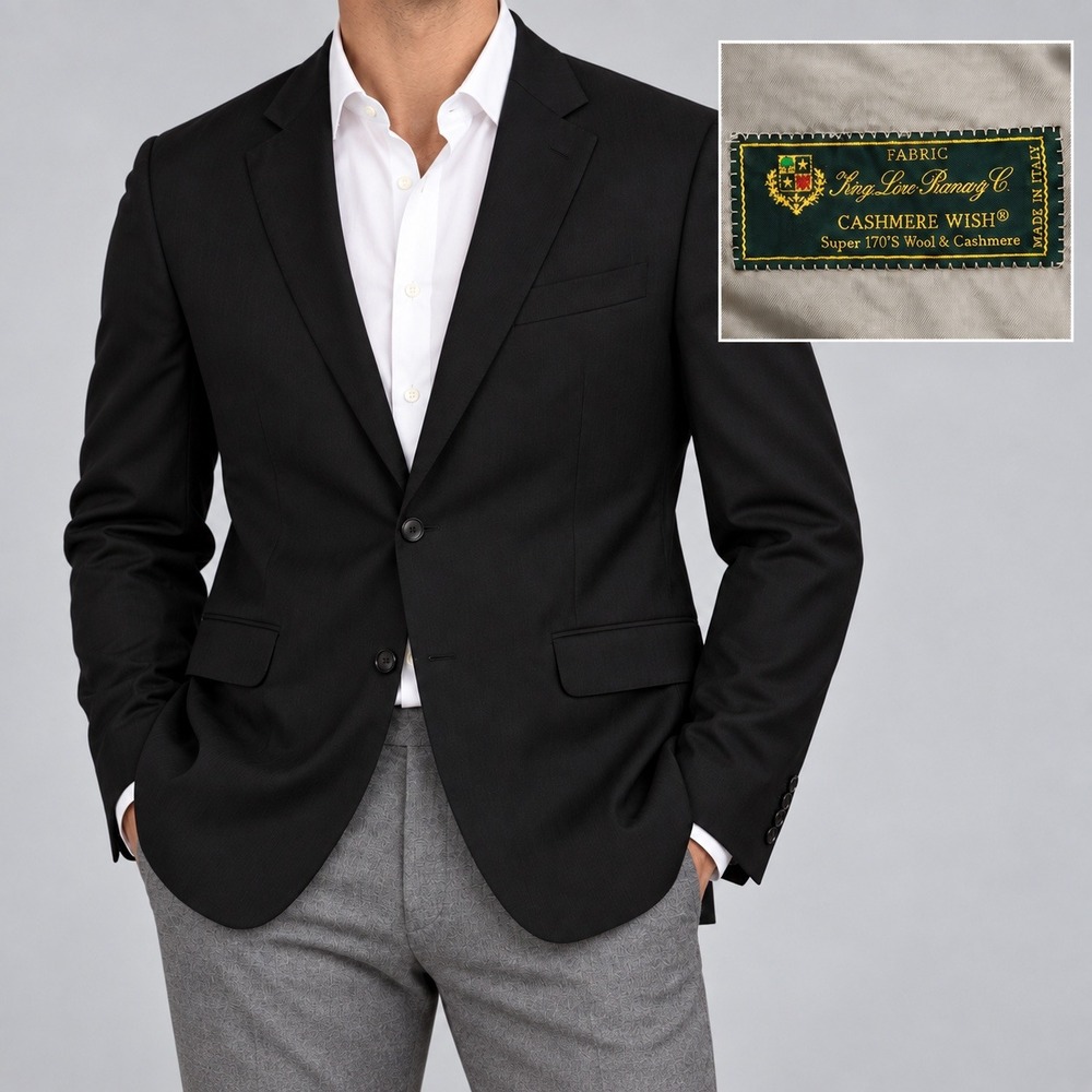 Loro Piana Fabric Trussini Sport Coat Mens 50R Black Herringbone Wool Cashmere